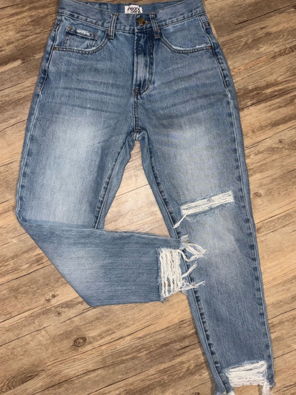 Insane Gene High-Rise Distressed Light Blue Mom Jeans